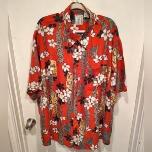 Roundtree & Yorke Vintage Men's 100% Silk Tropical Print Button Down Shirt 3XLT